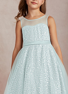 Azazie Siwa Flower Girl Dresses Mist A-Line Beaded Tulle Dress image4