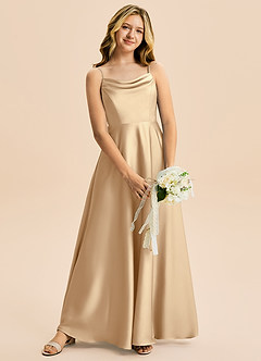 Azazie Isolde Junior Jurk van Stretch Satijn met A-Lijn Geplooid Champagne image2