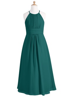 Azazie Bonnie Junior Peacock A-Line Pleated Chiffon Dress image5