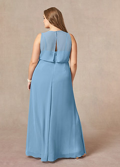 Azazie Marchioness Mother of the Bride Dresses Steel Blue A-Line Scoop Pleated Chiffon Dress image8
