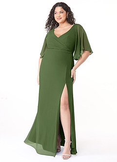 Azazie Cierra Bridesmaid Dresses Olive A-Line V-Neck Chiffon Dress image9