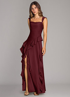 Azazie Sloane Bridesmaid Dresses Cabernet A-Line Sweetheart Neckline Stretch Satin Dress image4