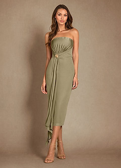 Azazie Dinanta Mother of the Bride Dresses Moss Green Column Pleated Chiffon Dress image4
