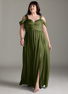 Azazie Lianne Bridesmaid Dresses Olive A-Line Off the Shoulder Stretch Satin Dress image11