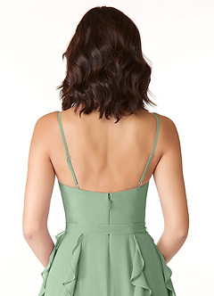 Azazie Peyton Abiti da Damigella Abito A-Line in Chiffon Increspato Matcha image3