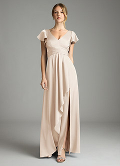 Azazie Omari Bridesmaid Dresses White Alabaster A-Line Stretch Satin Dress image3