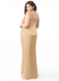 Azazie Maci Brautjungfernkleider A-Linie V-Hals Gefaltet Stretch-Satin Kleid Gold image8