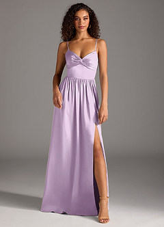 Azazie Zeya Bridesmaid Dresses Frosted Lilac A-Line Pleated Stretch Satin Dress image2