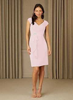 Azazie Nola Mother of the Bride Dresses Blushing Pink Sheath V-Neck Pleated Chiffon Dress image1