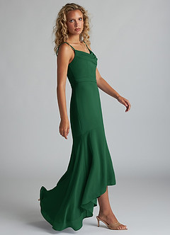 Azazie Summer Bridesmaid Dresses Dark Green Mermaid Scoop Cowl Chiffon Dress image3