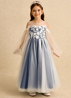 Azazie Zimi Robe Demoiselle D'honneur Fillette Robe Princesse en Tulle Encolure en Forme de Cœur Bleu Marine Foncé image5