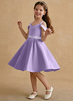 Azazie Judi Jurken voor bloemenmeisjes A-Lijn Jurk van Mat Satijn Lila image3