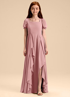 Azazie Priya Junior Dusty Rose A-Line Blouson Chiffon Dress image1