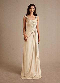 Azazie Clinton Mother of the Bride Dresses Champagne A-Line Pleated Mesh Dress image7