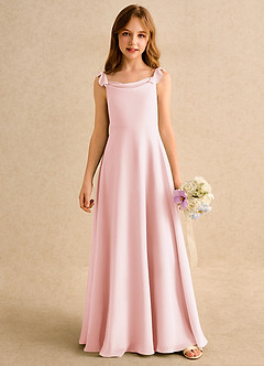 Azazie Puppy Junior Formal Flower Girl Dresses Blushing Pink A-Line Pleated Chiffon Dress image5