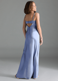 Azazie Leonis Junior Ice A-Line Pleated Stretch Satin Dress image5