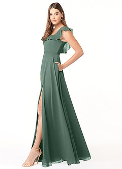 Azazie Jinny Brautjungfernkleider A-Linie Quadratischer Ausschnitt Gerüscht Chiffon Kleid Seemoos image5