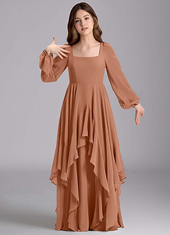 Azazie Clara Junior Abito A-Line in Chiffon Blusa Bronzo image6