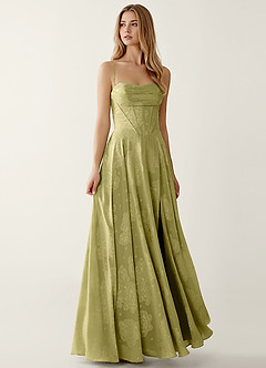 Clementigtle Celadon Embossed Clipped Jacquard Prom Dress image3