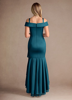 Azazie Billings Mother of the Bride Dresses Ink Blue Mermaid Off the Shoulder Stretch Satin Dress image8