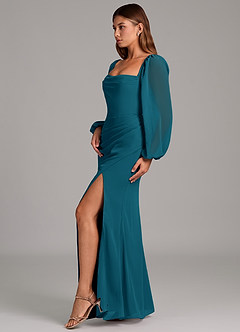 Azazie Brixley Brautjungfernkleider Meerjungfrau-Linie Langarm Chiffon Kleid Tintenblau image5