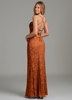 Azazie Ola Bridesmaid Dresses Burnt Orange Mermaid Corset Floral Burnout Dress image2