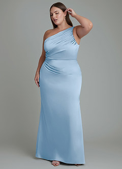 Azazie Akilah Robes de demoiselle d'honneur Robe Sirène en Satin extensible Asymétrique Poudre Bleue image10