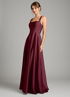 Azazie Shaude Bridesmaid Dresses Cabernet A-Line Pleated Stretch Satin Dress image5