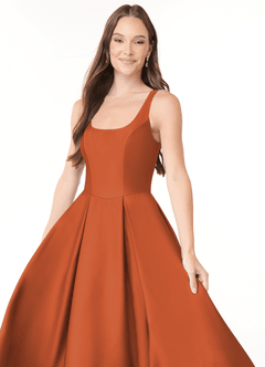 Azazie Neve Bridesmaid Dresses Cinnamon Ball-Gown with Pockets Stretch Satin Dress image5