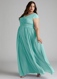 Azazie Organa Bridesmaid Dresses Aqua A-Line Pleated Chiffon Dress image9