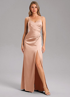 Azazie Azuree Bridesmaid Dresses Rose Gold A-Line Pleated Stretch Satin Dress image12