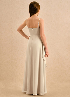 Azazie Cannoli Girls Formal Robe Demoiselle D'honneur Fillette Robe Trapèze en Mousseline de soie Plissée Champagne image2