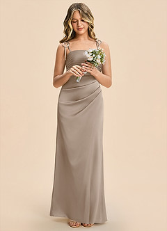 Azazie Reagan Junior Taupe Sheath Pleated Stretch Satin Dress image7