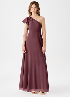 Azazie Arabella Junior Vestido de Agave de Gasa de Corte en A con Volante image3