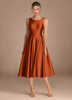 Azazie Fulton Vestidos para mãe da noiva Vestido Laranja Queimada de Cetim elástico de Linha A com Plissado image5