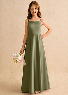 Azazie Joella Girls Formal vestidos de niña de las flores Vestido de Pistacho de Satén Elástico de Corte en A con Plisado image3