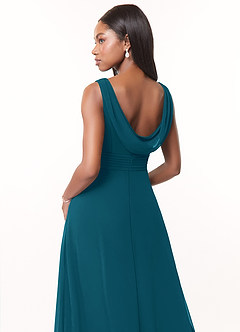 Azazie Karina Bridesmaid Dresses Ink Blue A-Line Pleated Chiffon Dress image4