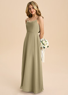 Azazie Shale Junior Abito A-Line in Chiffon Fiocco Verde Muschio image6