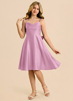Azazie Bear Junior Candy Pink A-Line Sweetheart Neckline Stretch Satin Dress image1