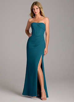 Azazie Chantel Bridesmaid Dresses Ink Blue Sheath Strapless Chiffon Convertible Dress image3