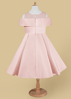 Azazie Shirin Flower Girl Dresses Blushing Pink A-Line Off the Shoulder Matte Satin Dress image6
