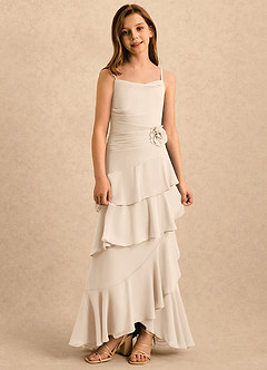 Azazie Indiah Girls Formal Flower Girl Dresses White Alabaster A-Line Ruched Chiffon Dress image3