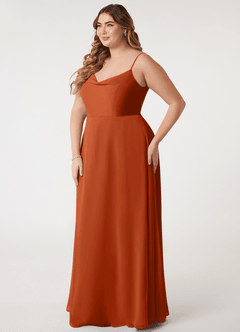 Azazie Daenerys Bridesmaid Dresses Burnt Orange A-Line Cowl Chiffon Dress image10
