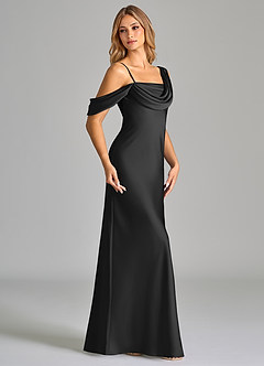 Azazie Celina Bridesmaid Dresses Black Sheath Off the Shoulder Stretch Satin Dress image4