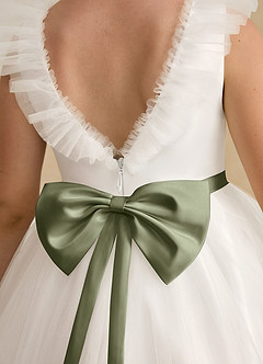 Azazie Amber Flower Girl Dresses Ivory Pistachio A-Line Bow Tulle Dress image5
