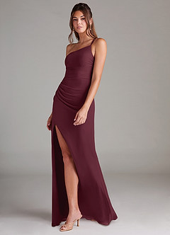 Azazie Eren Bridesmaid Dresses Cabernet Sheath One Shoulder Chiffon Dress image5