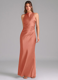 Azazie Evadne Brudtärnklänningar Klä av Tubklänning i Stretch Satin Plisserad Laxrosa image3