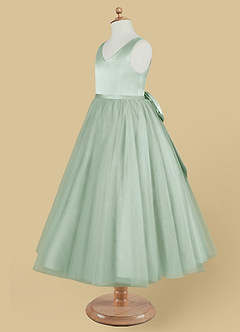 Azazie Marybell Flower Girl Dresses Agave A-Line Bow Tulle Dress image7