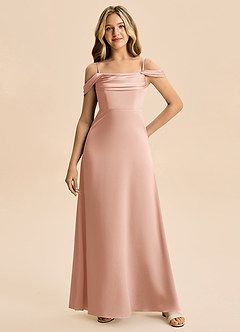 Azazie Lettie Junior Linia A Zza ramienia Satyna elastyczna Długość podłogi Młodsza druhna Sukienka image4