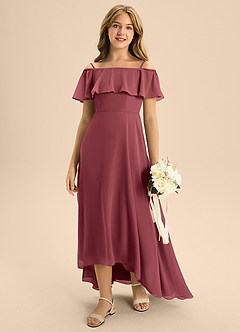 Azazie Maggie Junior Merlot A-Line Off the Shoulder Chiffon Dress image3